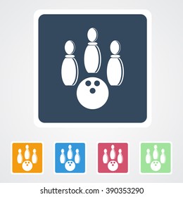 Square flat buttons icon of bowling. Eps-10. 