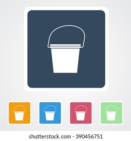 Square flat buttons icon of Bucket. Eps-10. 