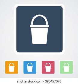 Square flat buttons icon of Bucket. Eps-10. 