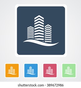 Square flat buttons icon of Building. Eps-10.