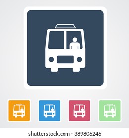 Square flat buttons icon of Bus. Eps-10.