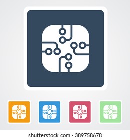 Square flat buttons icon of Computer Chip or Circuit Board. Eps-10.