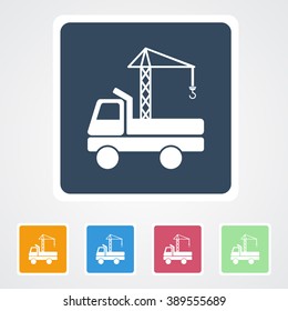 Square flat buttons icon of Crane Truck. Eps-10.