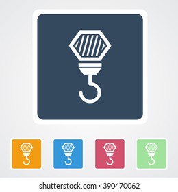 Square flat buttons icon of Crane hook. Eps-10. 