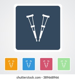 Square flat buttons icon of Crutches. Eps-10.
