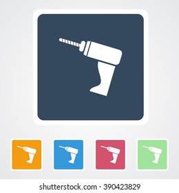 Square flat buttons icon of Drill Machine. Eps-10. 
