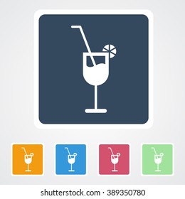 Square flat buttons icon of Drink Glass. Eps-10.