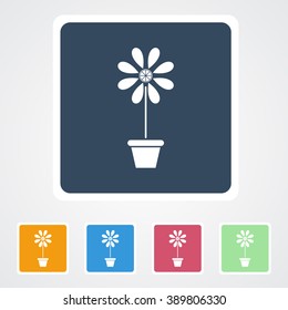 Square flat buttons icon of Flower Vase. Eps-10.