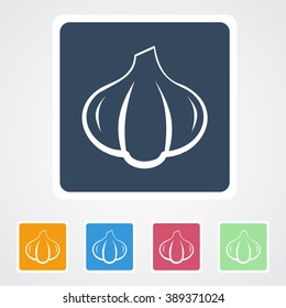Square flat buttons icon of Garlic. Eps-10.
