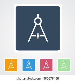 Square flat buttons icon of Geometry Compass. Eps-10. 