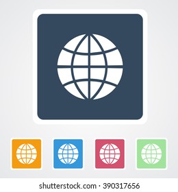 Square flat buttons icon of Globe. Eps-10. 