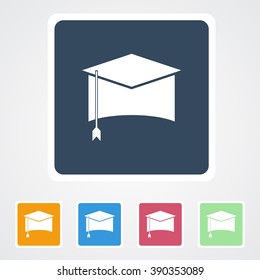 Square flat buttons icon of Graduation Cap. Eps-10. 