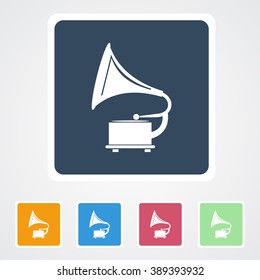 Square flat buttons icon of Gramophone. Eps-10.