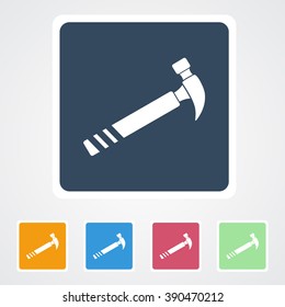 Square flat buttons icon of Hammer. Eps-10. 