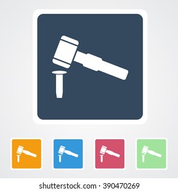 Square flat buttons icon of Hammer & Chisel. Eps-10. 