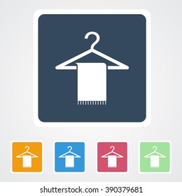 Square flat buttons icon of Hanger & Towel. Eps-10. 