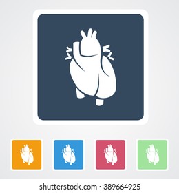 Square flat buttons icon of Human Heart Organ. Eps-10.