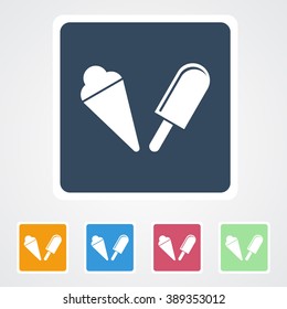 Square flat buttons icon of Ice Candy & Ice Cream Cone. Eps-10.