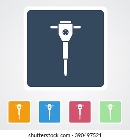 Square flat buttons icon of Jack hammer. Eps-10. 
