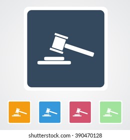 Square flat buttons icon of Judge Hammer. Eps-10. 