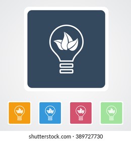 Square flat buttons icon of Light bulb with plant eco concept. Eps-10.