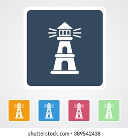 Square flat buttons icon of Lighthouse. Eps-10.