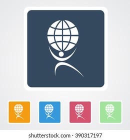 Square flat buttons icon of Man With Globe. Eps-10. 