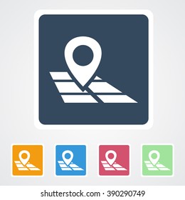 Square flat buttons icon of Map pointer. Eps-10. 