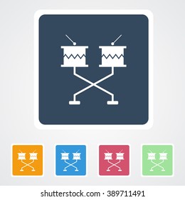 Square flat buttons icon of Musical Drum Set. Eps-10