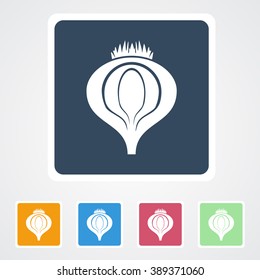 Square flat buttons icon of Onion. Eps-10.