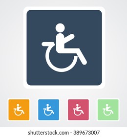 Square flat buttons icon of Patient & Wheel Chair. Eps-10.