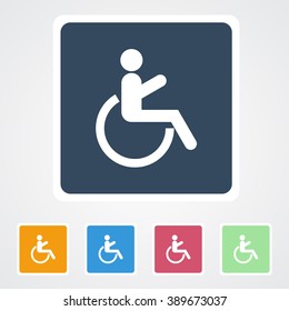 Square flat buttons icon of Patient & Wheel Chair. Eps-10.