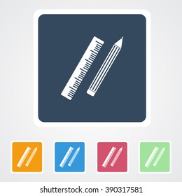 Square flat buttons icon of Pencil & Ruler. Eps-10. 