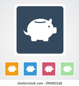 Square flat buttons icon of Piggy Bank. Eps-10. 