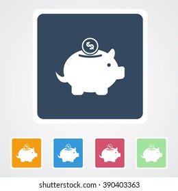 Square flat buttons icon of Piggy Bank. Eps-10. 