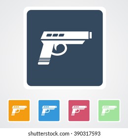 Square flat buttons icon of pistol. Eps-10. 