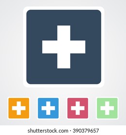 Square flat buttons icon of Plus. Eps-10. 