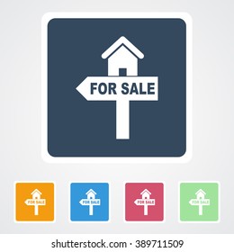 Square flat buttons icon of Property or House For Sale. Eps-10