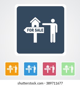 Square flat buttons icon of Property or House For Sale. Eps-10