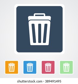 Square flat buttons icon of Recycle Bin, Dust Bin, Trash Can, Delete. Eps-10.