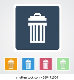 Square flat buttons icon of Recycle Bin, Dust Bin, Trash Can, Delete. Eps-10.