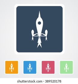 Square flat buttons icon of Rocket. Eps-10.