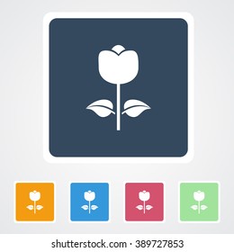 Square flat buttons icon of Rose Flower. Eps-10.
