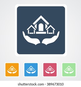 Square flat buttons icon of Safe Home. Eps-10.