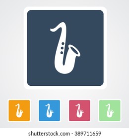 Square flat buttons icon of Saxophone. Eps-10