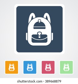 Square flat buttons icon of School Bag. Eps-10.