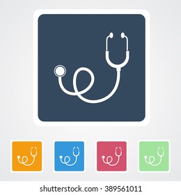 Square flat buttons icon of Stethoscope. Eps-10.