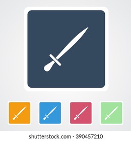 Square flat buttons icon of Sword. Eps-10. 