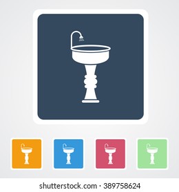 Square flat buttons icon of Wash Basin. Eps-10.
