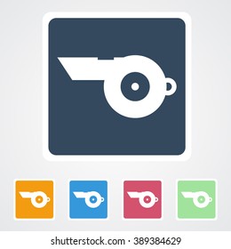 Square flat buttons icon of Whistle. Eps-10.